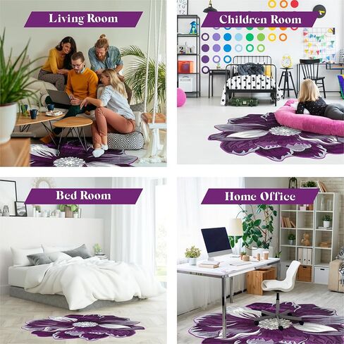 Flower Rug 5ft Round Area Rugs Cute Plush Flower Shaped Rug Circle Girly for Bedroom Floor Living Room Carpet 305 Purple in Saudi Arabia