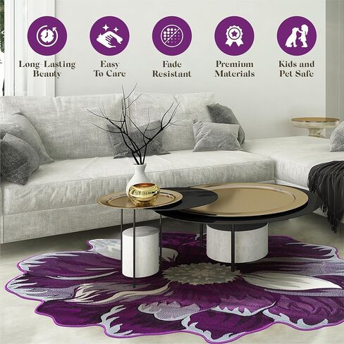 Flower Rug 5ft Round Area Rugs Cute Plush Flower Shaped Rug Circle Girly for Bedroom Floor Living Room Carpet 305 Purple in Saudi Arabia