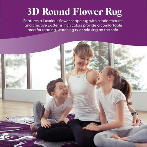 Flower Rug 5ft Round Area Rugs Cute Plush Flower Shaped Rug Circle Girly for Bedroom Floor Living Room Carpet 305 Purple in Saudi Arabia