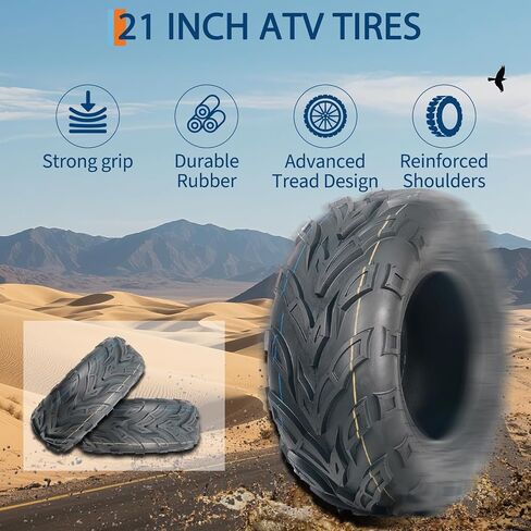 Set of 2 All Terrain ATV Tires 21x7-10 (175/70-10) 4PR Tubeless, Max Load 330 lbs Each, Fits 10x5.5 Inch Rims in Kuwait