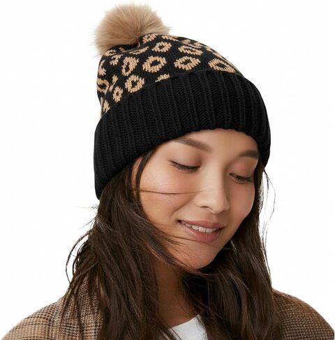 Surblue Winter Beanie for Women with Faux Fur Pom Knit Slouchy Hat Skull Cap in Saudi Arabia