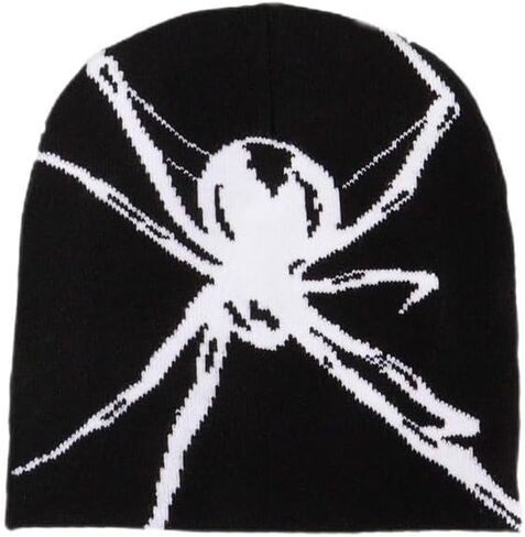 Halloween Y2K Gothic Spider Pattern Wool Acrylic Knitted Hat Women Beanie Winter Warm Beanies Men Casual Skullies in Kuwait