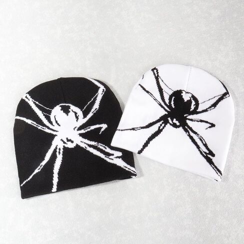 Halloween Y2K Gothic Spider Pattern Wool Acrylic Knitted Hat Women Beanie Winter Warm Beanies Men Casual Skullies in Saudi Arabia