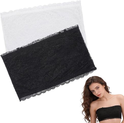 2 حزمة من حمالة الصدر من الدانتيل، حمالة صدر من الدانتيل الزهري بدون حمالات، غطاء فتحة لوحة متواضعة للنساء والفتيات، غطاء فتحة رقبة منخفضة باللون الأسود والأبيض in Kuwait