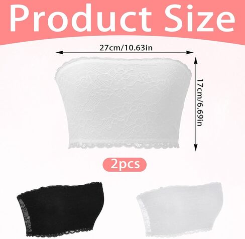 2 حزمة من حمالة الصدر من الدانتيل، حمالة صدر من الدانتيل الزهري بدون حمالات، غطاء فتحة لوحة متواضعة للنساء والفتيات، غطاء فتحة رقبة منخفضة باللون الأسود والأبيض in Kuwait