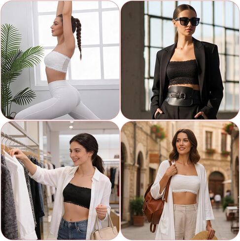 2 حزمة من حمالة الصدر من الدانتيل، حمالة صدر من الدانتيل الزهري بدون حمالات، غطاء فتحة لوحة متواضعة للنساء والفتيات، غطاء فتحة رقبة منخفضة باللون الأسود والأبيض in Kuwait