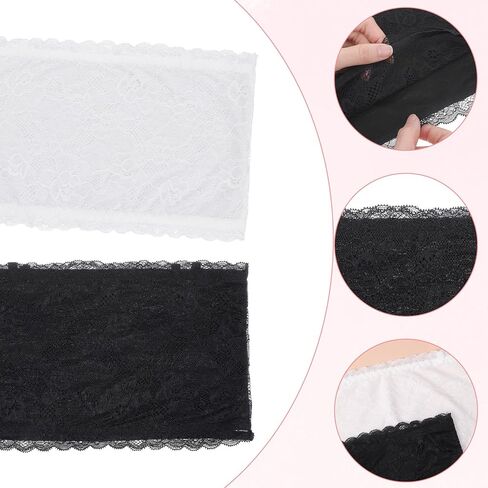 2 حزمة من حمالة الصدر من الدانتيل، حمالة صدر من الدانتيل الزهري بدون حمالات، غطاء فتحة لوحة متواضعة للنساء والفتيات، غطاء فتحة رقبة منخفضة باللون الأسود والأبيض in Kuwait