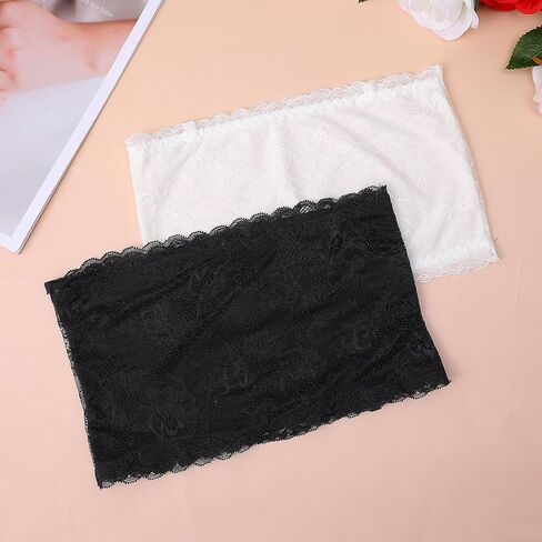 2 حزمة من حمالة الصدر من الدانتيل، حمالة صدر من الدانتيل الزهري بدون حمالات، غطاء فتحة لوحة متواضعة للنساء والفتيات، غطاء فتحة رقبة منخفضة باللون الأسود والأبيض in Kuwait