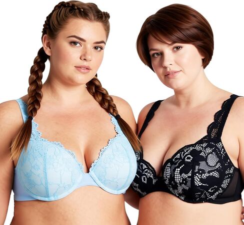 Curve Muse Women's Plus Size Add 1 and a Half Cup Push Up Convertible Lace Bras in Saudi Arabia