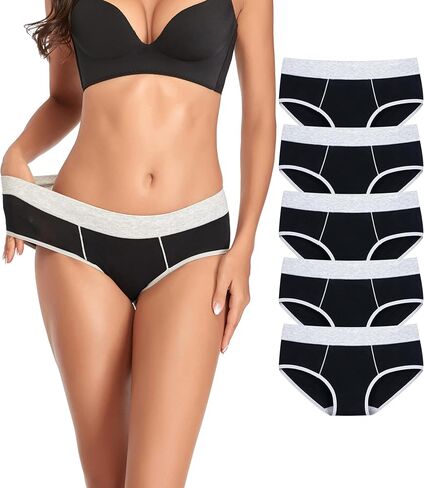 TUTUESTHER Cotton Underwear for Women Mid Rise Full Briefs Stretchy Ladies Hipster Panties 5Pack in Kuwait