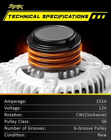 Oktiger Upgraded 3.5L Alternator for Honda Pilot 2016-2022, Odyssey 2018-2023, for Ridgeline 2017-2023, Passport 2019-2023, for Acura Mdx, V6 12V 155A CW 6-Groove Clutch Pulley, OE 31100-5J6-A01 in Kuwait