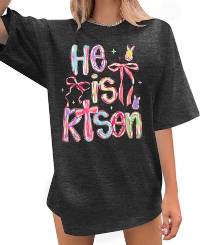 Easter Bunny Shirt Women Oversized: Happy Easter Day Tee Cute Bunny Rabbit Tshirt Floral Flower Casual Short Sleeve Tops in Saudi Arabia