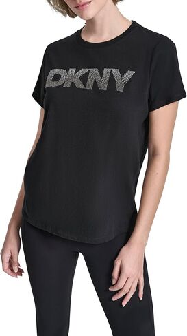 DKNY Women's Short Sleeve Crew Neck Ombre Rhinestone Logo T-Shirt in Saudi Arabia