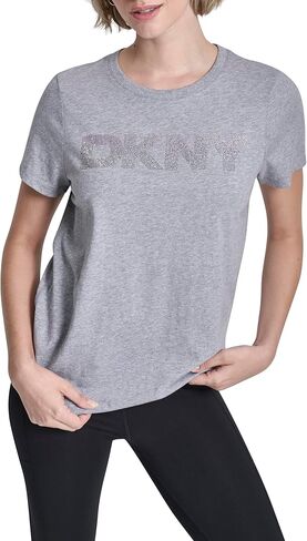 DKNY Women's Short Sleeve Crew Neck Ombre Rhinestone Logo T-Shirt in Saudi Arabia