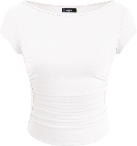 ZESICA Women's Summer Boat Neck Short Sleeve T Shirts 2026 Spring Slim Fit Y2k Going Out Crop Tops Basic Trendy Outfits in Saudi Arabia
