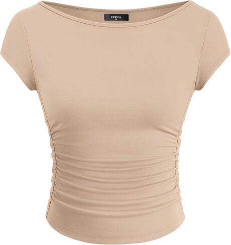 ZESICA Women's Summer Boat Neck Short Sleeve T Shirts 2026 Spring Slim Fit Y2k Going Out Crop Tops Basic Trendy Outfits in Saudi Arabia