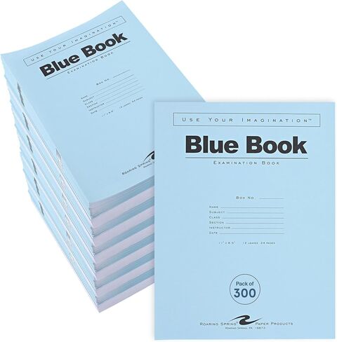 Roaring Spring Exam Blue Books, Case of 300, 11" x 8.5", 12 Sheets/24 Pages, Wide Ruled with Margin, Proudly Made in the USA! in Kuwait