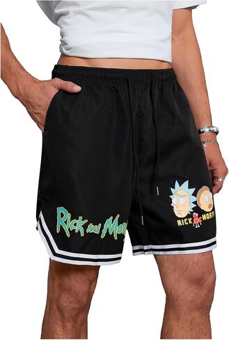 Men's Cartoon Anime Graphic Shorts Striped Trim Drawstring Waist Running Workout Shorts in Kuwait