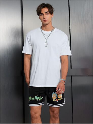 Men's Cartoon Anime Graphic Shorts Striped Trim Drawstring Waist Running Workout Shorts in Kuwait