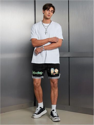 Men's Cartoon Anime Graphic Shorts Striped Trim Drawstring Waist Running Workout Shorts in Kuwait