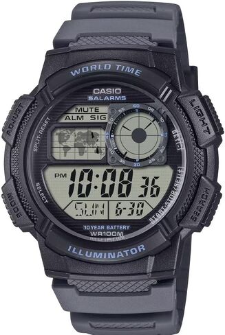 Casio AE-1000W Series | Black/Black | 10-Year Battery | World Time | Daily Alarm | Digital Illuminator Watch in Saudi Arabia