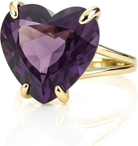 خاتم قلب مملوء بالذهب مع جمشت - مجوهرات جوهرة شهر فبراير للنساء - خاتم مزدوج الأوجه من الأحجار الكريمة الأرجوانية - فكرة هدية رومانسية in Kuwait