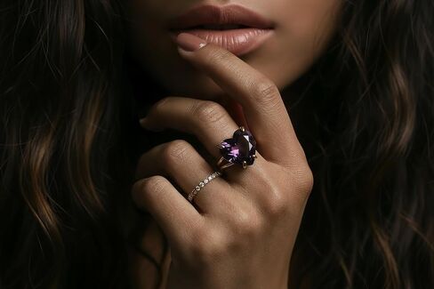 خاتم قلب مملوء بالذهب مع جمشت - مجوهرات جوهرة شهر فبراير للنساء - خاتم مزدوج الأوجه من الأحجار الكريمة الأرجوانية - فكرة هدية رومانسية in Kuwait