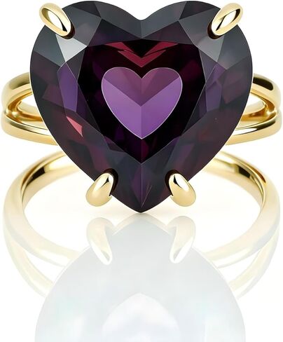خاتم قلب مملوء بالذهب مع جمشت - مجوهرات جوهرة شهر فبراير للنساء - خاتم مزدوج الأوجه من الأحجار الكريمة الأرجوانية - فكرة هدية رومانسية in Kuwait