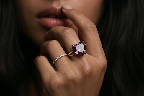 خاتم قلب مملوء بالذهب مع جمشت - مجوهرات جوهرة شهر فبراير للنساء - خاتم مزدوج الأوجه من الأحجار الكريمة الأرجوانية - فكرة هدية رومانسية in Kuwait