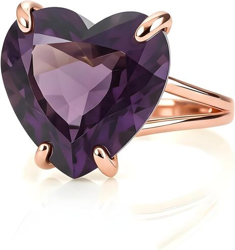خاتم قلب مملوء بالذهب مع جمشت - مجوهرات جوهرة شهر فبراير للنساء - خاتم مزدوج الأوجه من الأحجار الكريمة الأرجوانية - فكرة هدية رومانسية in Kuwait