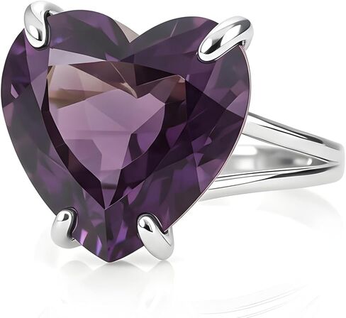 خاتم قلب مملوء بالذهب مع جمشت - مجوهرات جوهرة شهر فبراير للنساء - خاتم مزدوج الأوجه من الأحجار الكريمة الأرجوانية - فكرة هدية رومانسية in Kuwait