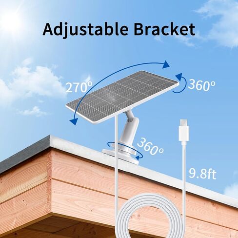 5W Solar Panel for Security Cameras, IP65 Waterproof Outdoor Charger with USB-C Cable + Micro-USB Adapter, 360° Adjustable Bracket for DC 5V Rechargeable Battery Cameras, 9.8FT Cord in Saudi Arabia