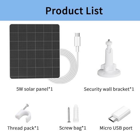 5W Solar Panel for Security Cameras, IP65 Waterproof Outdoor Charger with USB-C Cable + Micro-USB Adapter, 360° Adjustable Bracket for DC 5V Rechargeable Battery Cameras, 9.8FT Cord in Saudi Arabia