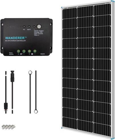 Renogy 200W 12V RV Solar Panel Kit N-Type - Adventurer 30A LCD PWM Charge Controller + Mounting Brackets for RVs, Boats, Trailers, Campers, Marine & Off - Grid Systems in Kuwait