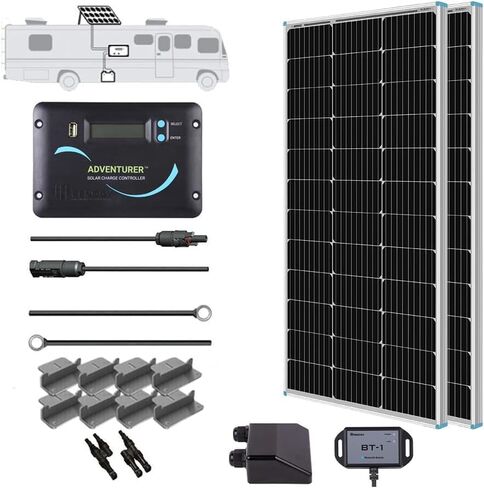Renogy 200W 12V RV Solar Panel Kit N-Type - Adventurer 30A LCD PWM Charge Controller + Mounting Brackets for RVs, Boats, Trailers, Campers, Marine & Off - Grid Systems in Saudi Arabia