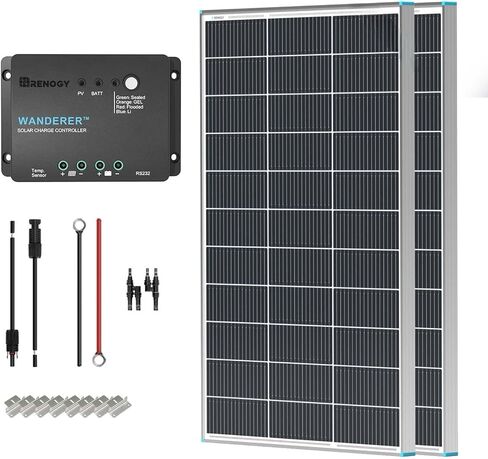 Renogy 200W 12V RV Solar Panel Kit N-Type - Adventurer 30A LCD PWM Charge Controller + Mounting Brackets for RVs, Boats, Trailers, Campers, Marine & Off - Grid Systems in Saudi Arabia