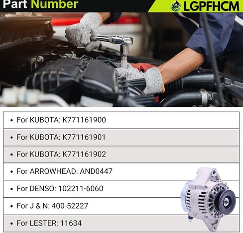 12V 75A K7711-61900 Alternator for Kubota UTV RTV1100 RTV-X1100C All Years for Kubota D1105-E2-UV 24.8HP Diesel Engine # K7711-61900 K7711-61901 K7711-61902 102211-6060 400-52227 in Kuwait