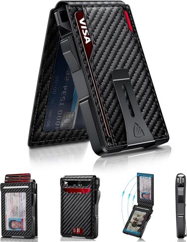 RUNBOX Wallet for Men, Mens Minimalist Wallet Holds 14 Cards, Compact Pop Up Wallet with Dual ID Windows & Money Clip, RFID Blocking Flip Up Card Holder, Metal Aluminum Credit Card Case Bifold Wallet in Kuwait