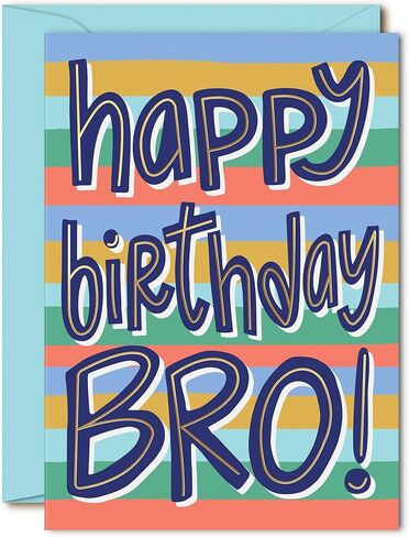Sweetzer & Orange Happy Birthday Brother Card – Gold Foil Greeting Card with Aqua Envelope & Sticker – From Sister or Brother – Thick Cardstock, Stripes Design in Saudi Arabia