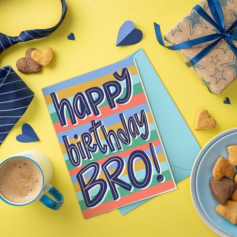 Sweetzer & Orange Happy Birthday Brother Card – Gold Foil Greeting Card with Aqua Envelope & Sticker – From Sister or Brother – Thick Cardstock, Stripes Design in Saudi Arabia