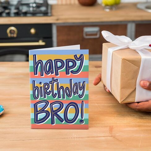 Sweetzer & Orange Happy Birthday Brother Card – Gold Foil Greeting Card with Aqua Envelope & Sticker – From Sister or Brother – Thick Cardstock, Stripes Design in Saudi Arabia