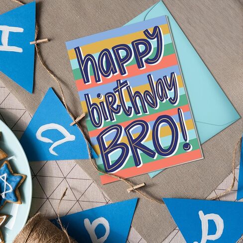 Sweetzer & Orange Happy Birthday Brother Card – Gold Foil Greeting Card with Aqua Envelope & Sticker – From Sister or Brother – Thick Cardstock, Stripes Design in Saudi Arabia