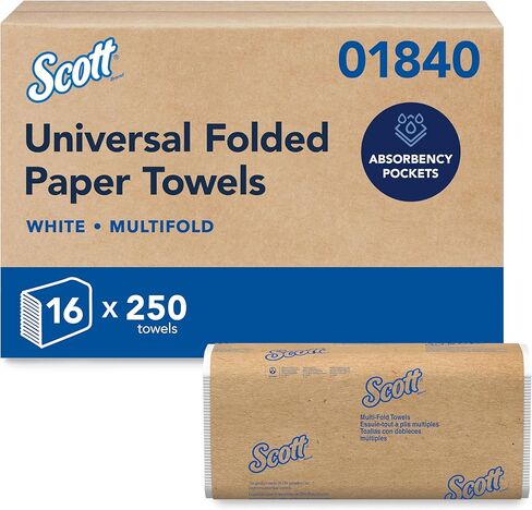 Scott® Professional Multifold Paper Towels, Bulk (01840), with Absorbency Pockets, 9.2" x 9.4" sheets, White, Compact Case for Easy Storage (250 Sheets/Pack, 16 Packs/Case, 4,000 Sheets/Case) in Kuwait