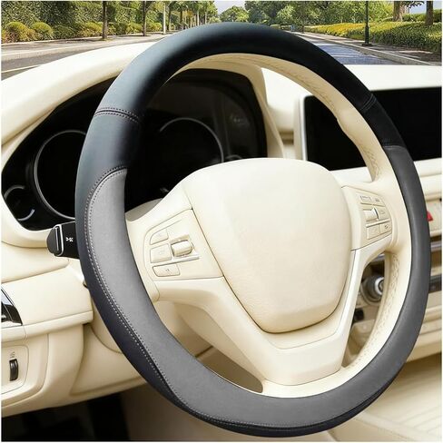 Car Steering Wheel Cover, 14.5-15" Breathable Anti-Slip Nappa Leather Vehicle Steering Wheel Protector, Sporty Automotive Interior Decoration Accessories, Universal for Van Truck RV (Coffee) in Kuwait