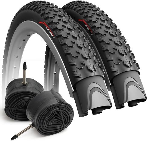 Fincci Pair 27.5 x 2.10 Mountain Bike Tire 54-584 Foldable Tires with Presta Inner Tubes for Road MTB Mud Dirt Offroad Bicycle - 27.5x2.10 Tire Pack of 2 in Kuwait