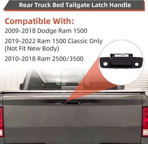 Deal Rear Truck Bed Tailgate Latch Handle with Lock & Camera Hole, Compatible with 09-18 Ram 1500 19-22 Classic Old Body 10-18 2500/3500 Pickup Truck, ABS Plastic, Textured Black, Replace# 68084284AB in Saudi Arabia