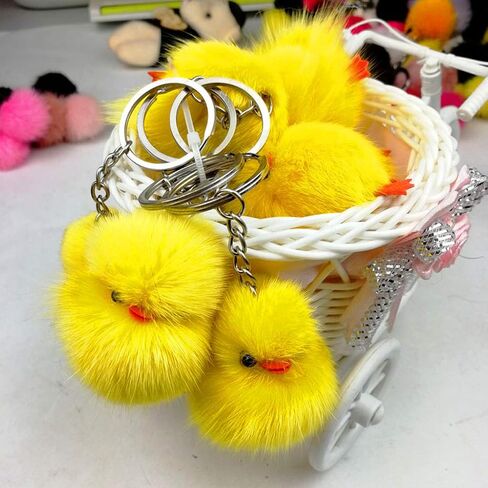 5 Pcs/Set Furry Yellow Duck for Key Fluff Soft Chick Keychains Nice Car for Key Keyring Handbag Jewelry in Kuwait