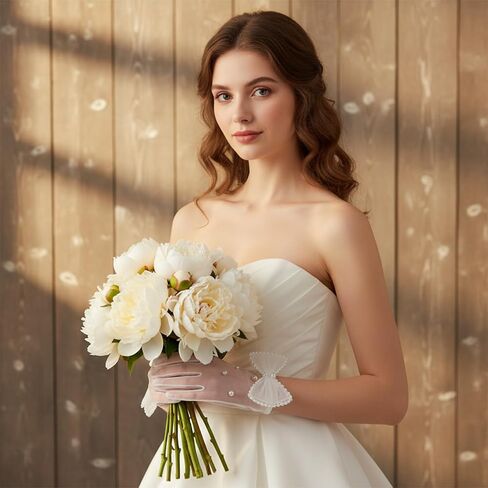 قفازات شفافة من اللؤلؤ الأبيض مع أقواس، وقفازات قصيرة من التول على شكل فيونكة، قفاز شبكي أنيق عتيق مصنوع من مادة شبكية قابلة للتنفس للنساء العروس والحفلات المسائية وحفلات الشاي in Kuwait