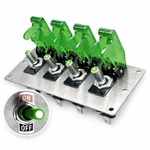 MGI SpeedWare 4 LED Toggle Switch Panel 12vDC, Stainless Steel, Safety Covers (Blue) in Kuwait