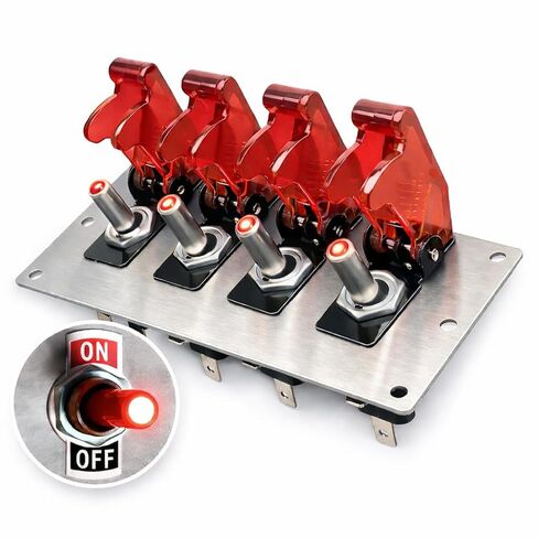 MGI SpeedWare 4 LED Toggle Switch Panel 12vDC, Stainless Steel, Safety Covers (Blue) in Kuwait